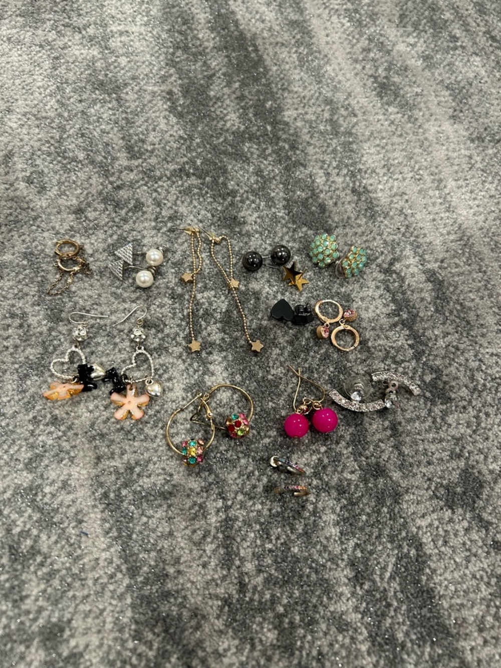Mixed Women’s Fashion Earring Set - Pink, Gold, Green, Black, Pearl Accents